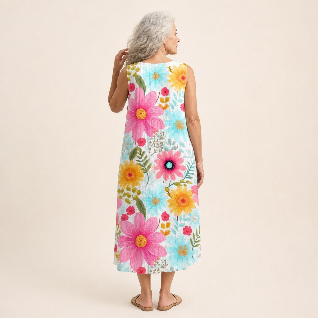 Vera | Mouwloze midi-jurk met grote margrieten