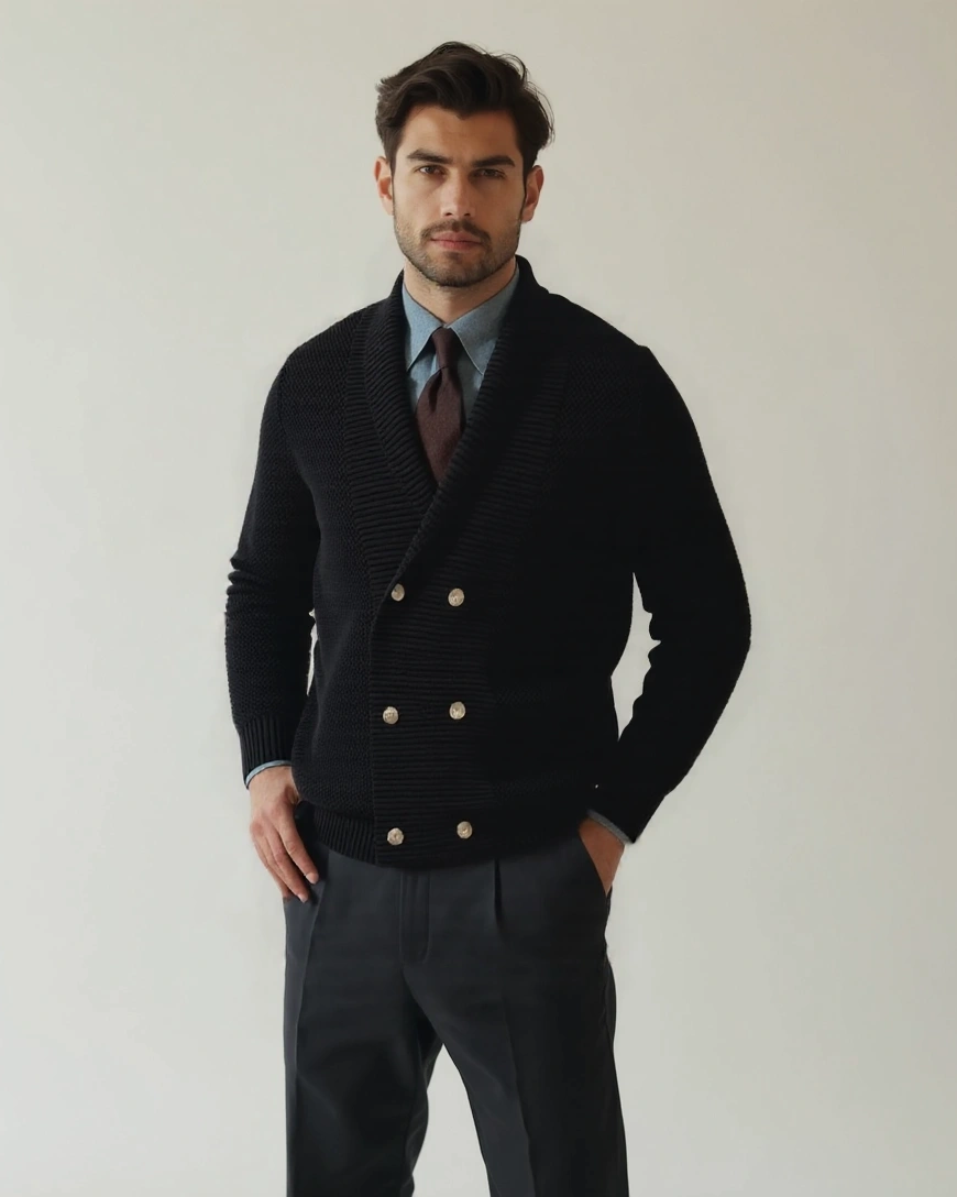 Emiel | Beige vest met sjaalkraag en dubbele knoopsluiting