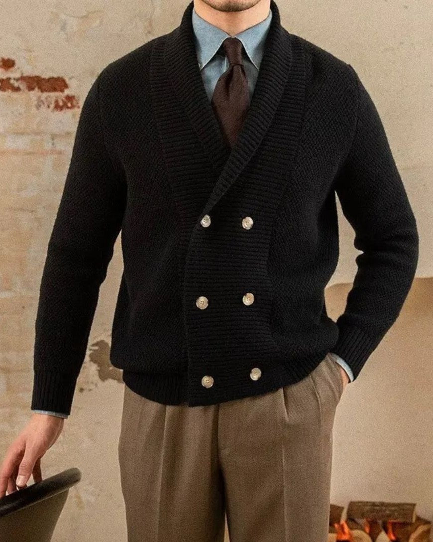 Emiel | Beige vest met sjaalkraag en dubbele knoopsluiting