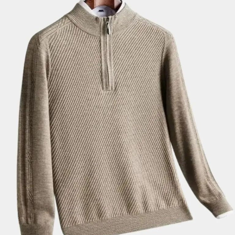 Vincent | Taupe trui met halve rits