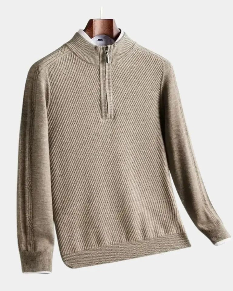 Vincent | Taupe trui met halve rits