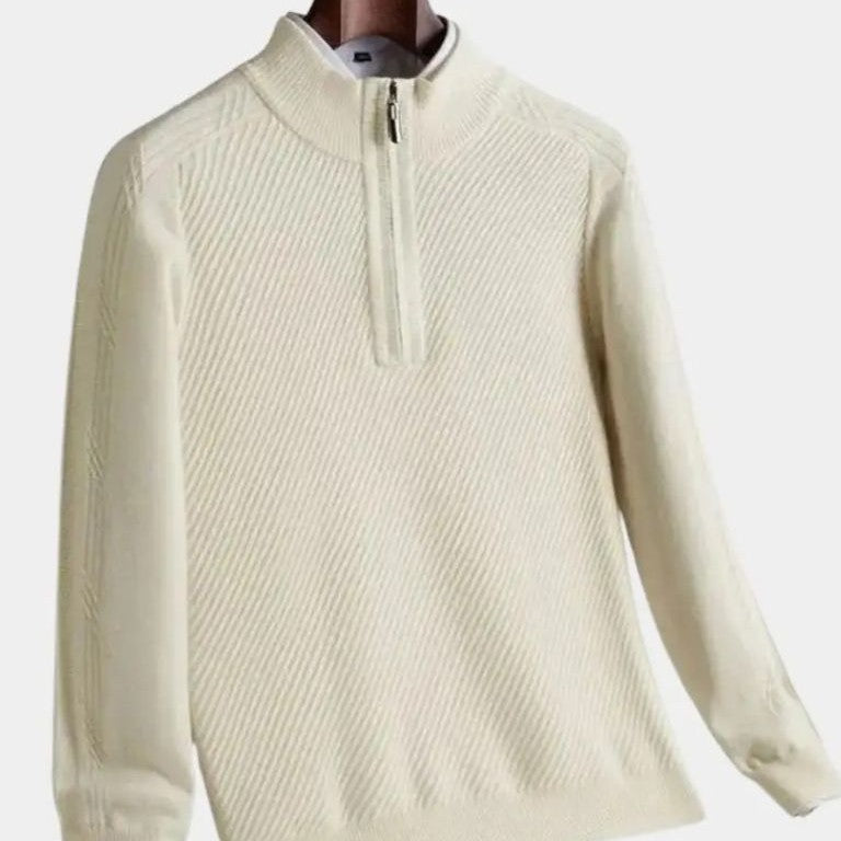 Vincent | Taupe trui met halve rits
