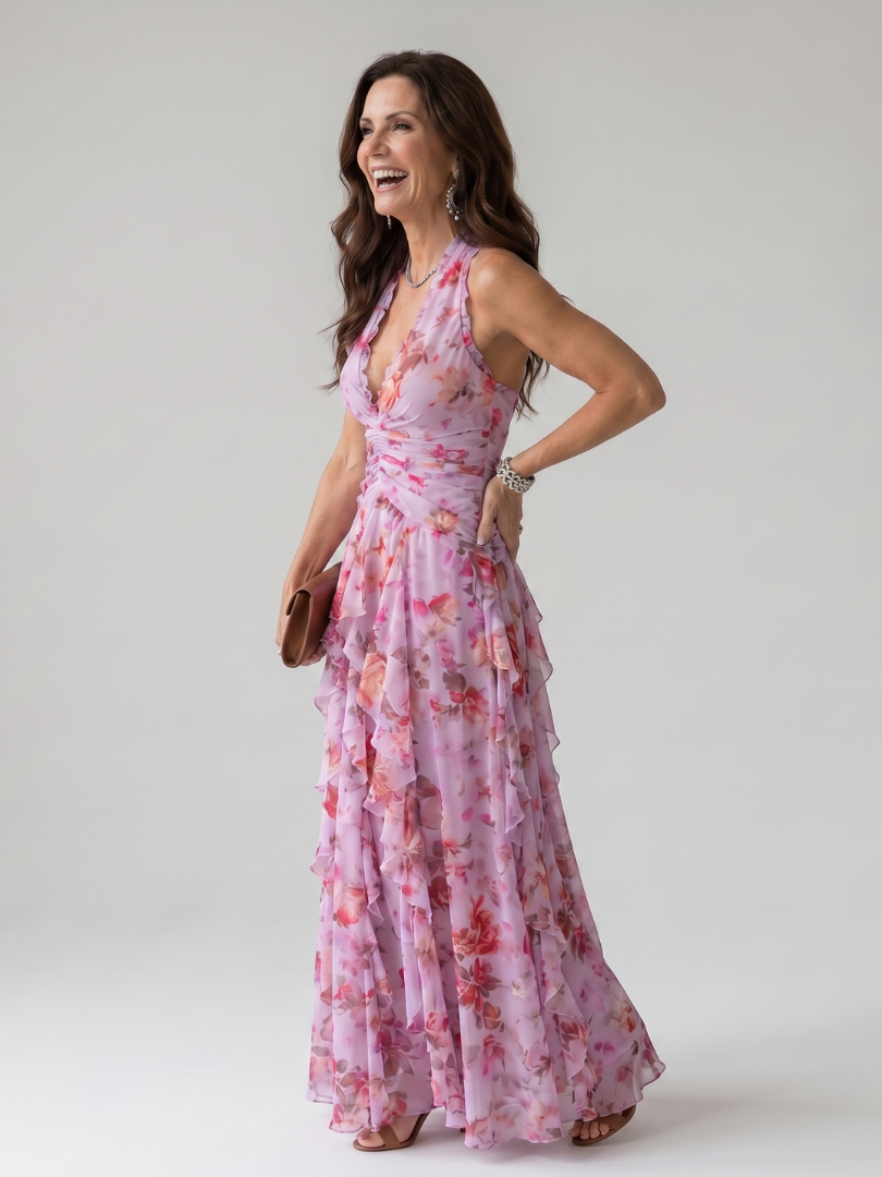 Wendy | Maxi-jurk met bloemenprint in lila
