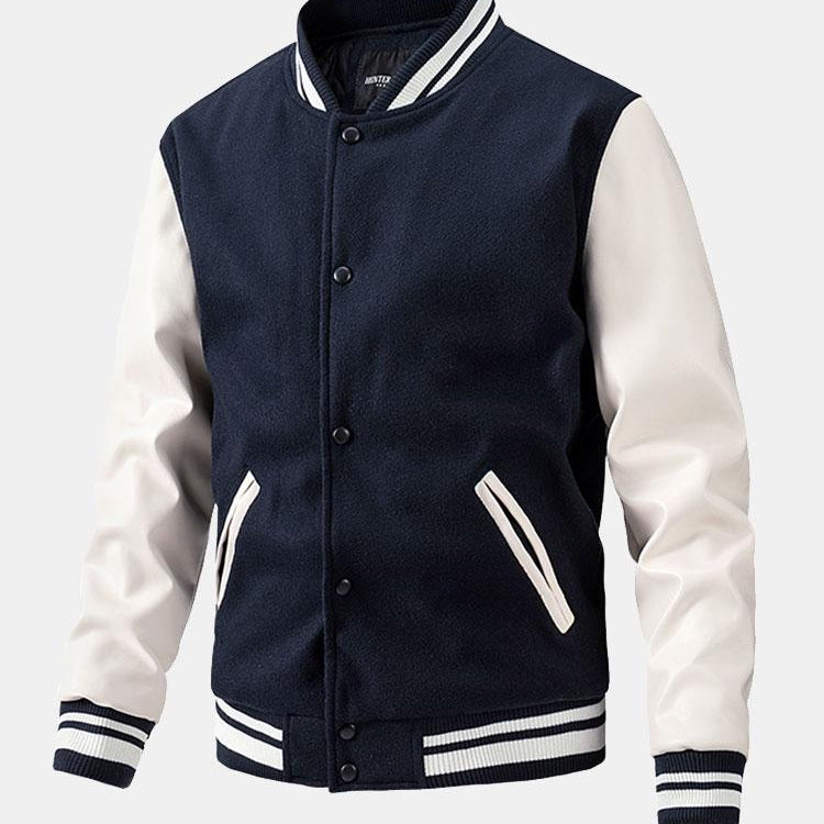 Yannick | Baseball jack met wolachtige pu-mouwen en contrastdetails