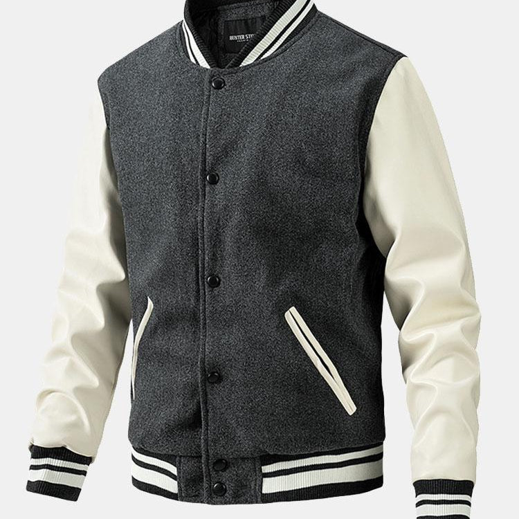 Yannick | Baseball jack met wolachtige pu-mouwen en contrastdetails