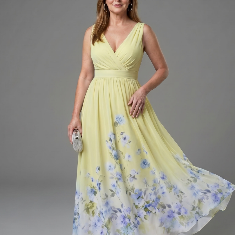 Yvette | Maxi-jurk met bloemenzoom in marineblauw