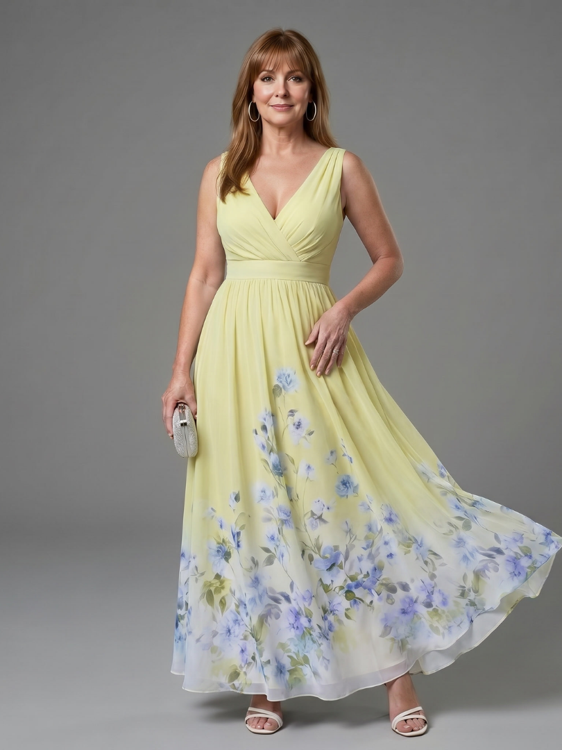 Yvette | Maxi-jurk met bloemenzoom in marineblauw