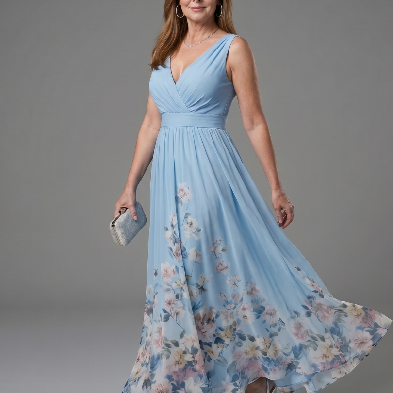 Yvette | Maxi-jurk met bloemenzoom in marineblauw