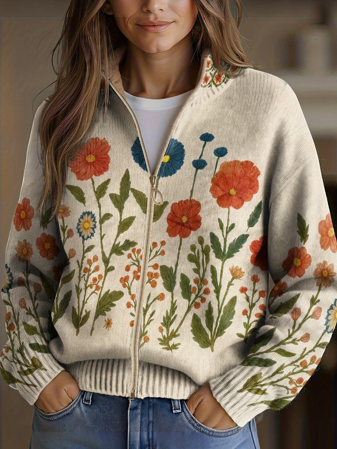 Yvonne | Vest met veldbloemenmotief