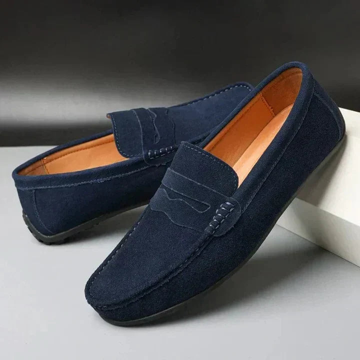 Zander | Marineblauwe suède penny loafers