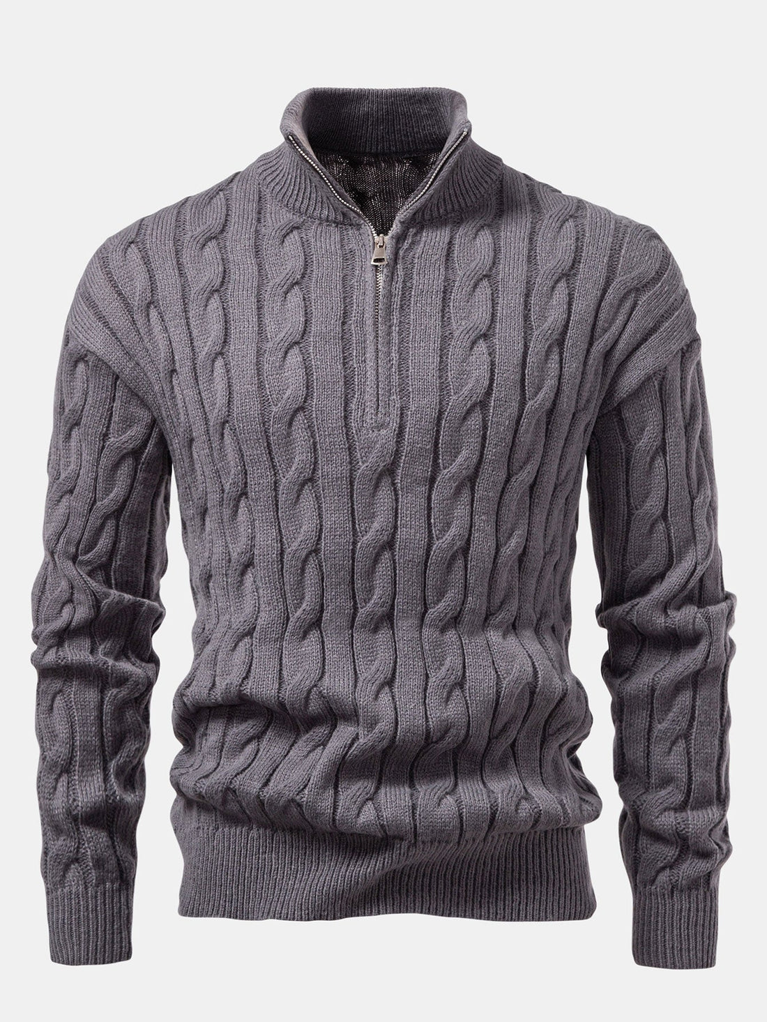 Zeger | Jacquard kabeltrui met korte rits