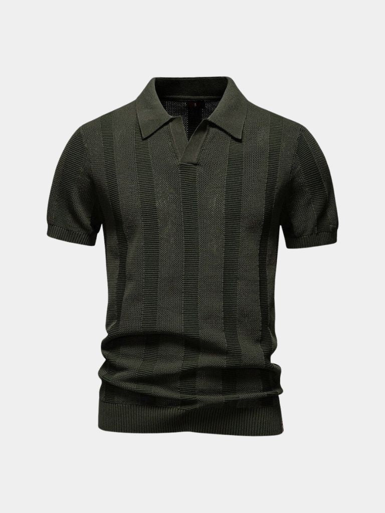 Zeno | Beige gebreide polo met structuur