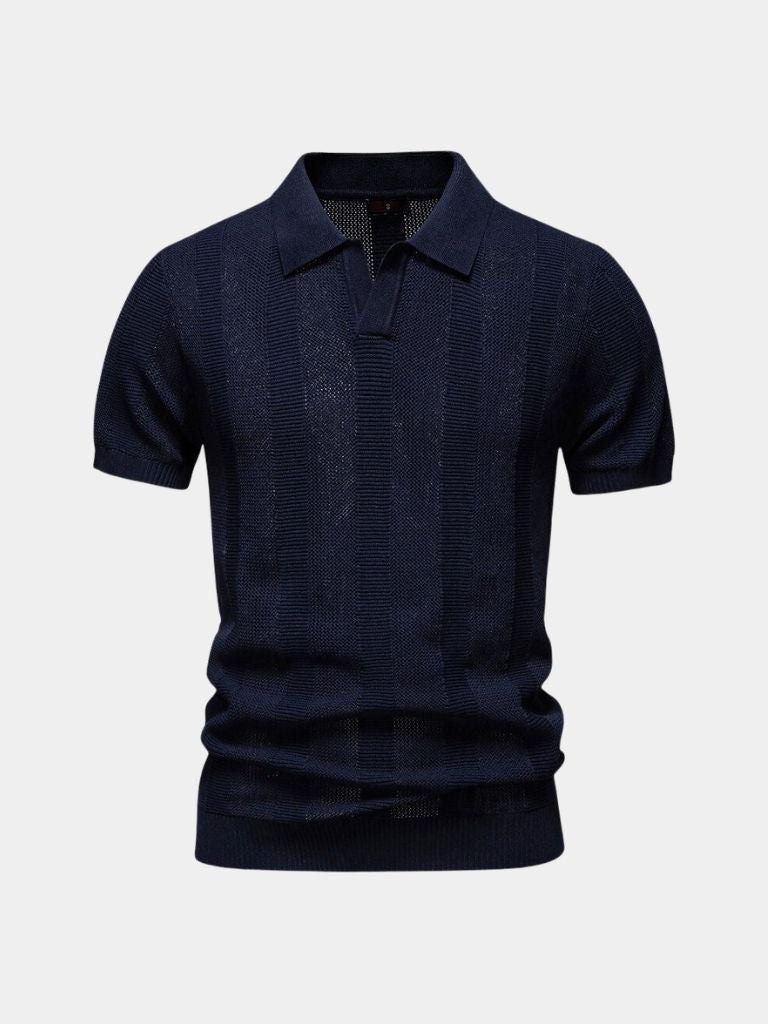 Zeno | Beige gebreide polo met structuur