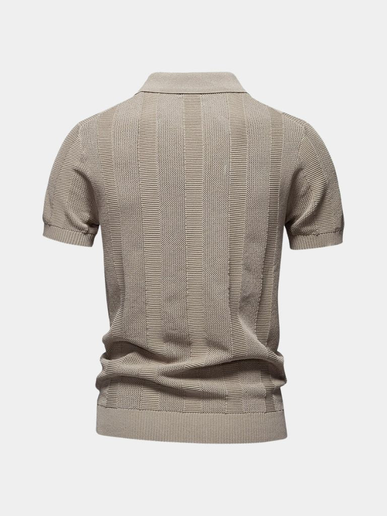 Zeno | Beige gebreide polo met structuur