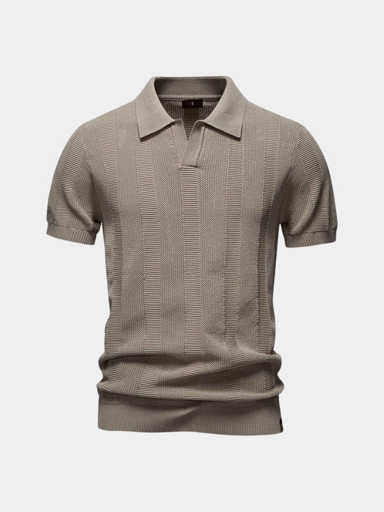 Zeno | Beige gebreide polo met structuur