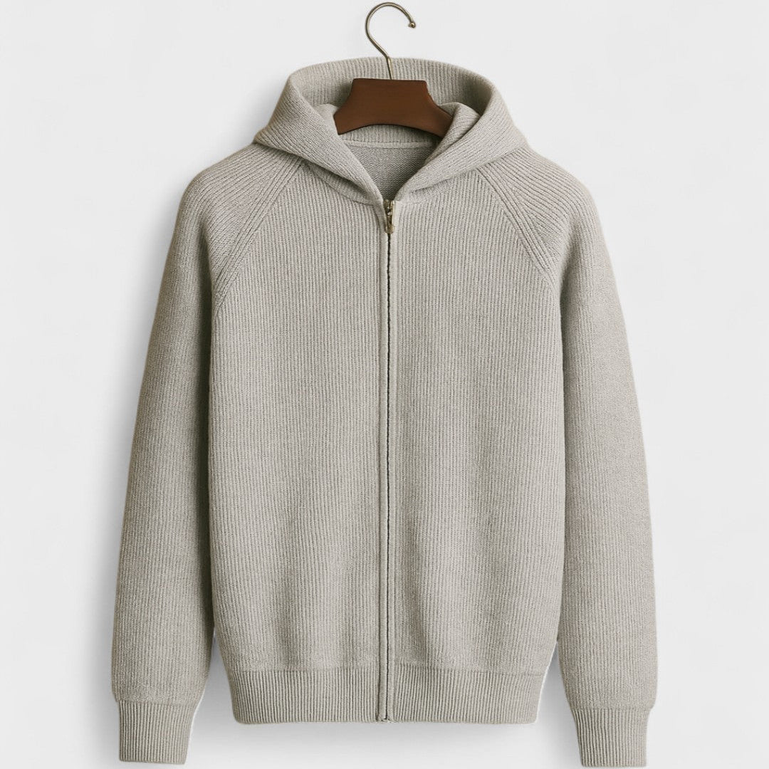 Ate | Lichtgrijze gebreide hoodie met rits