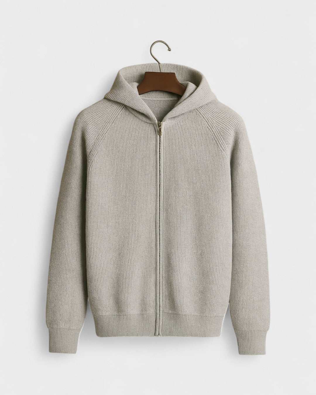 Ate | Lichtgrijze gebreide hoodie met rits