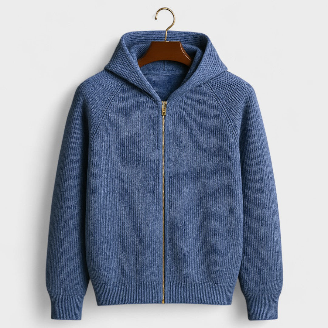 Ate | Lichtgrijze gebreide hoodie met rits