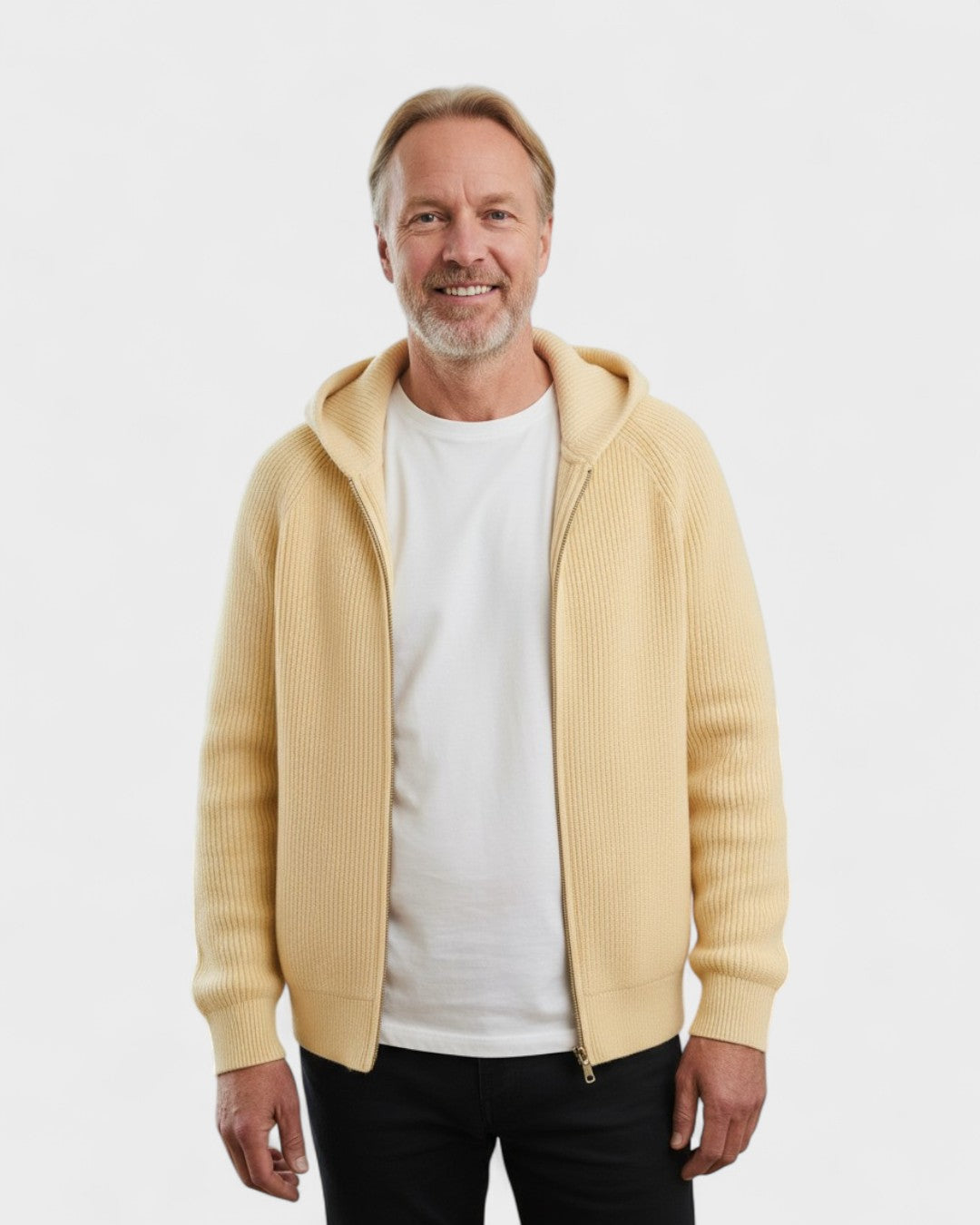 Ate | Lichtgrijze gebreide hoodie met rits