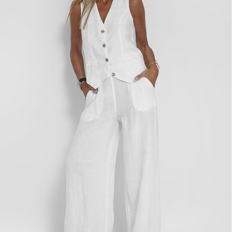 Aira - Ensemble Gilet Met Knopen & Brede Broek