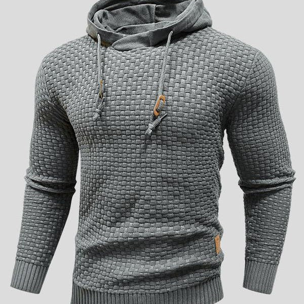 Bertus | Grijze gebreide hoodie met structuur