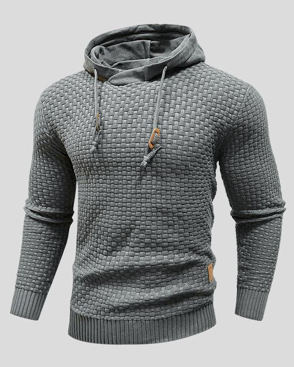 Bertus | Grijze gebreide hoodie met structuur
