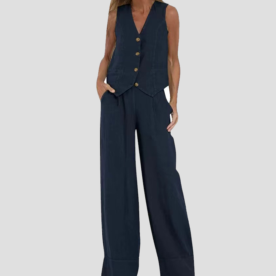 Aira - Ensemble Gilet Met Knopen & Brede Broek