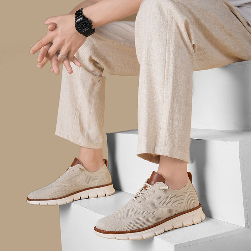 Dirck | Crèmekleurige gebreide sneakers