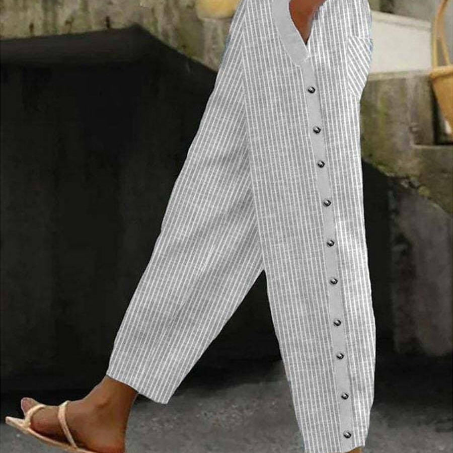 Linaya - Gestreepte Broek met Knopen