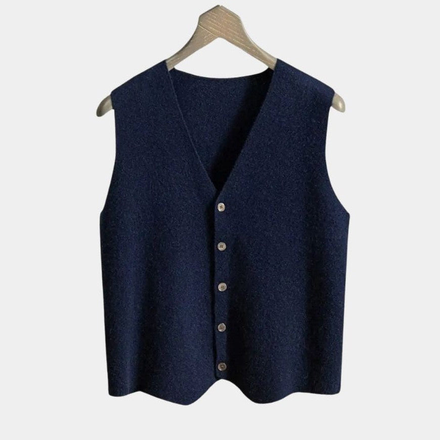 Durk | Marineblauw gebreid gilet met knopen