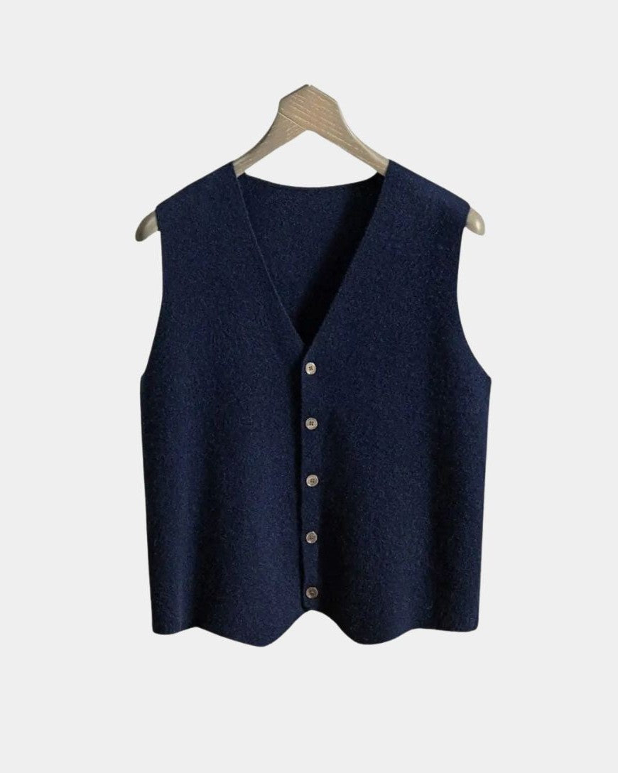 Durk | Marineblauw gebreid gilet met knopen