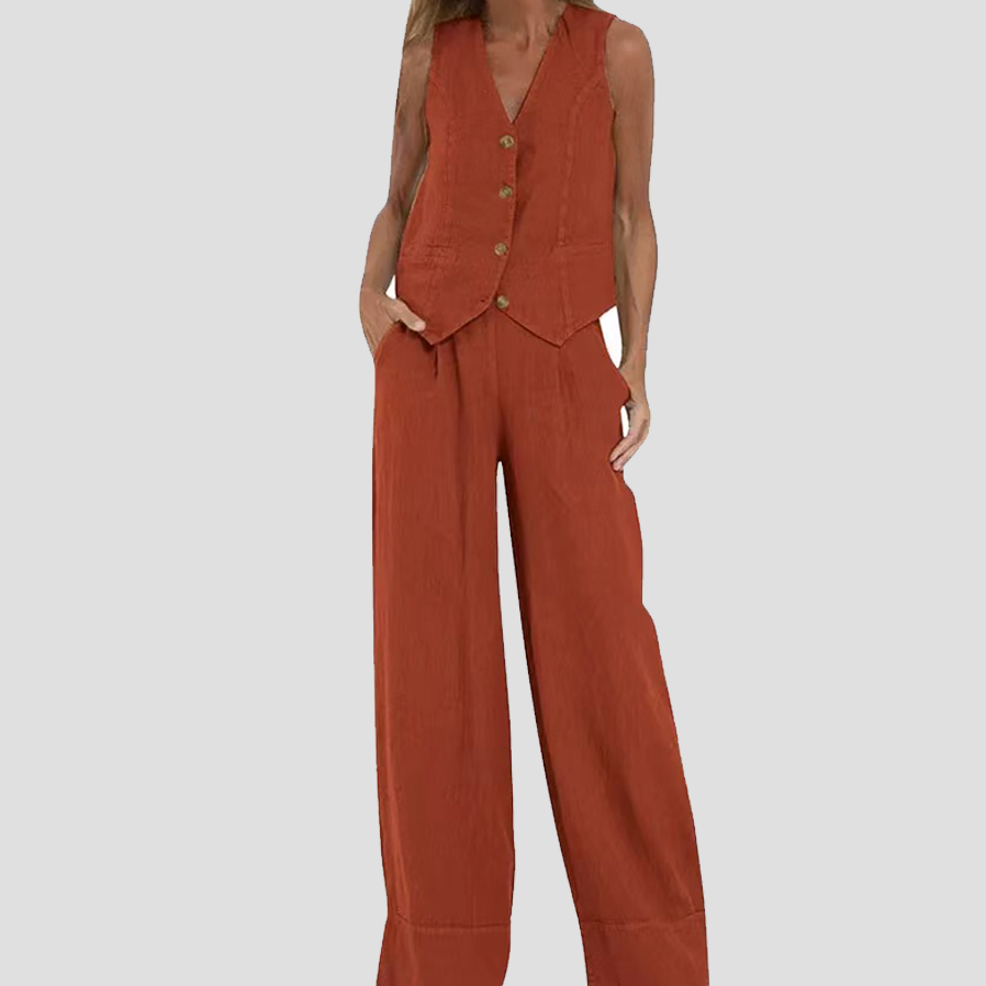 Aira - Ensemble Gilet Met Knopen & Brede Broek