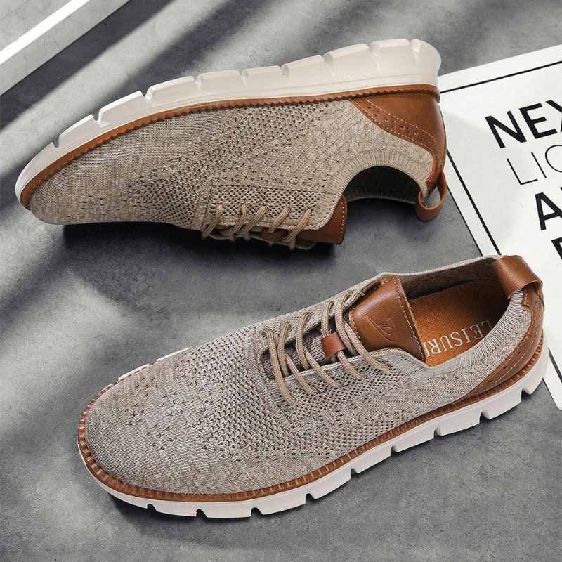 Falco | Beige gebreide veterschoenen