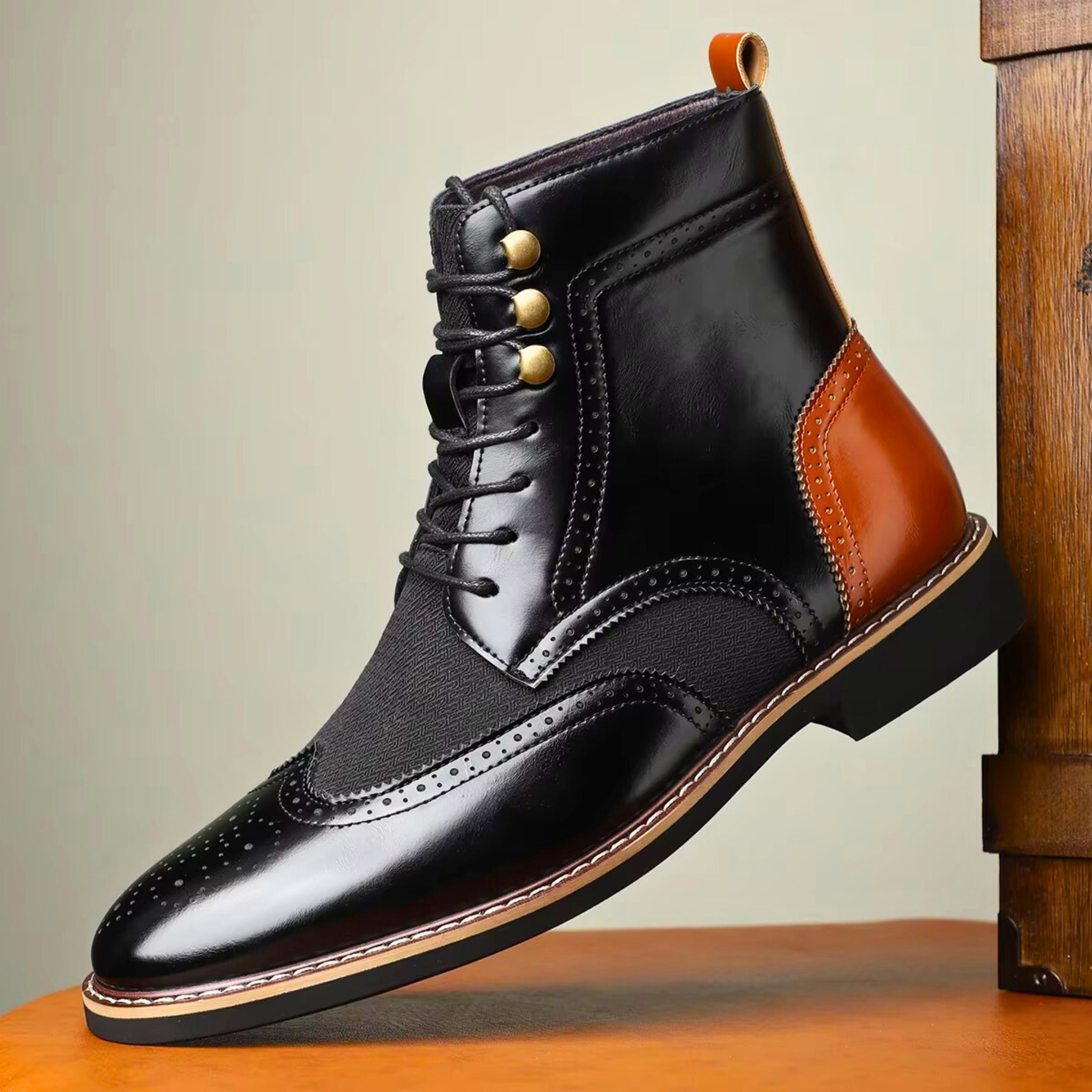 Gerben | Camelkleurige brogue veterlaarzen