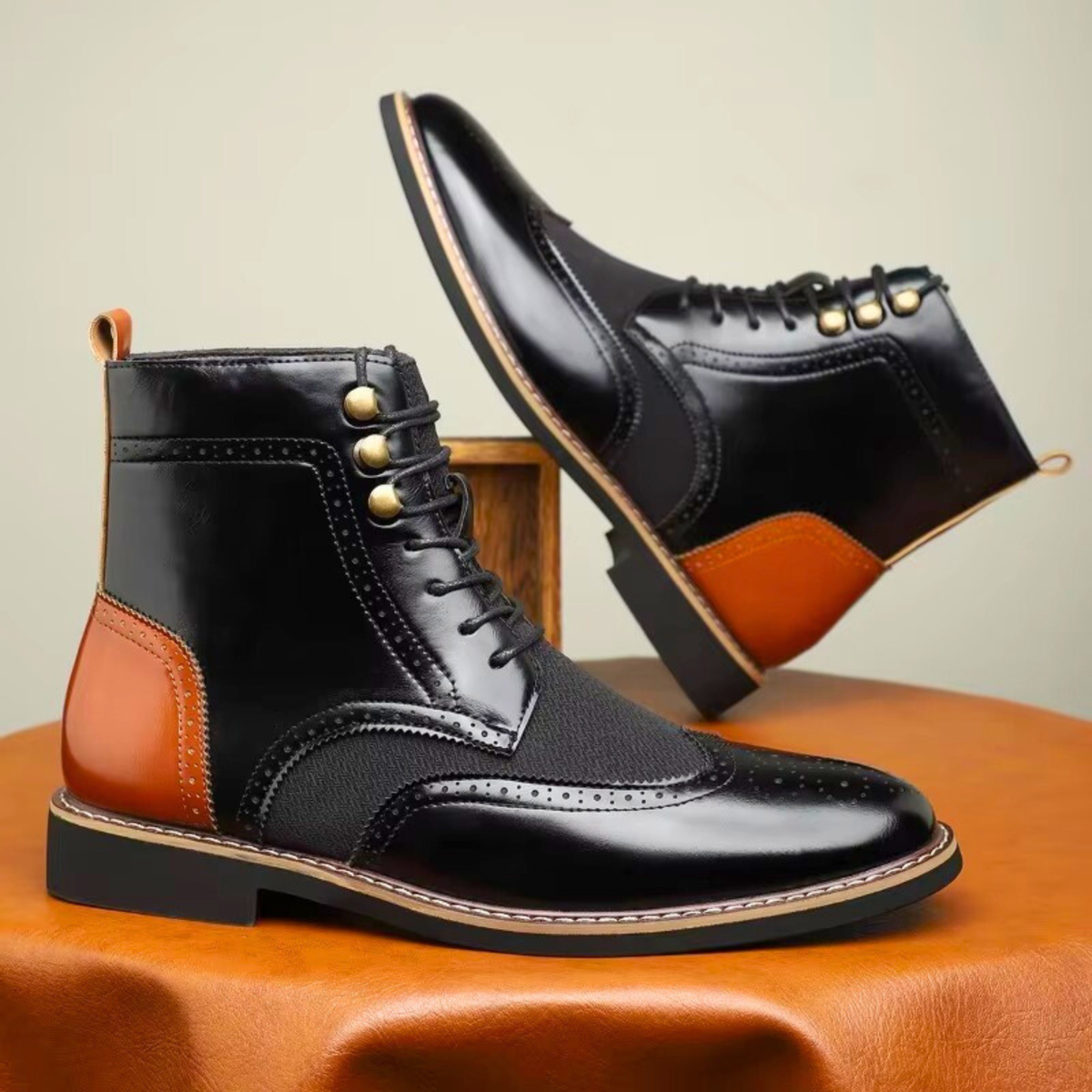 Gerben | Camelkleurige brogue veterlaarzen