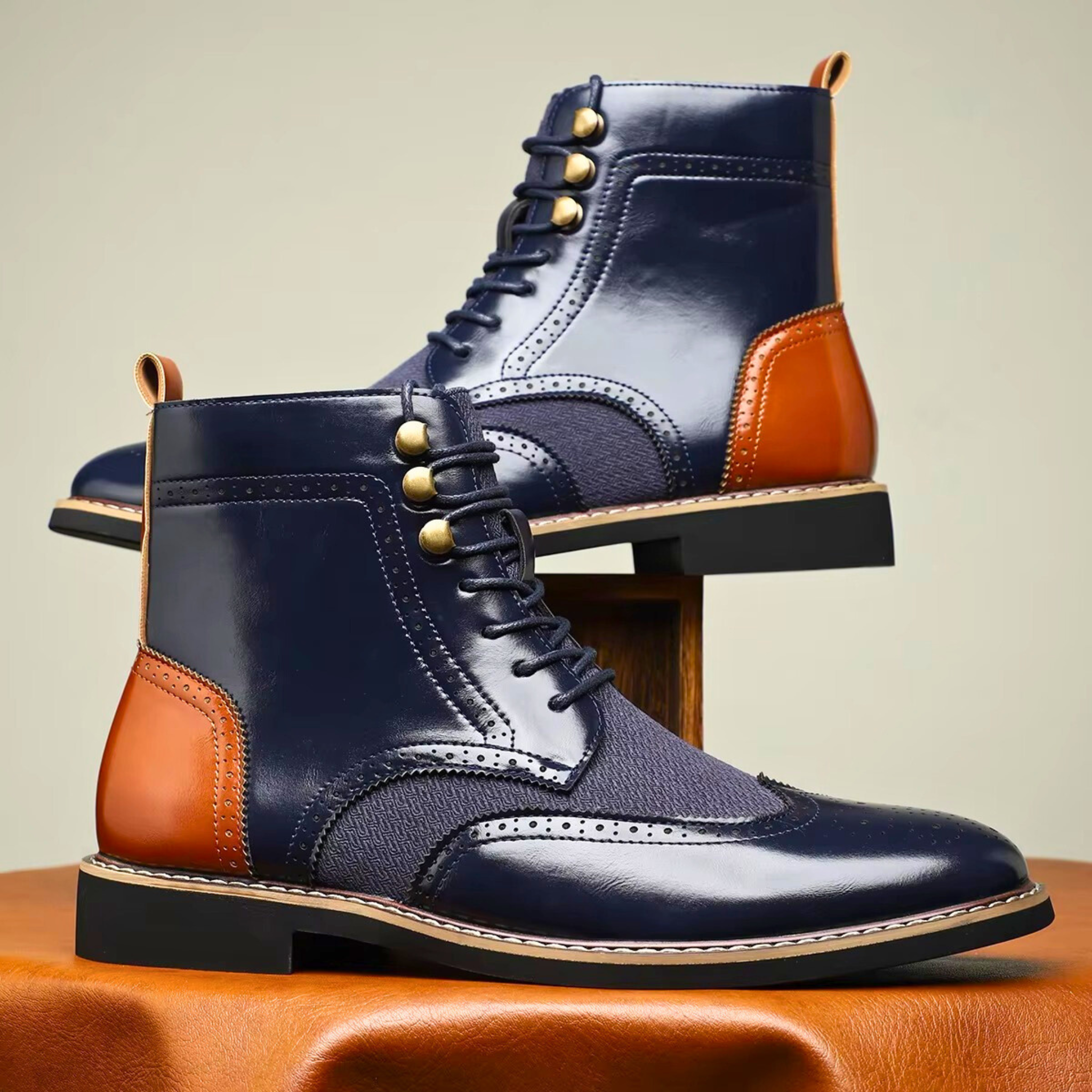 Gerben | Camelkleurige brogue veterlaarzen