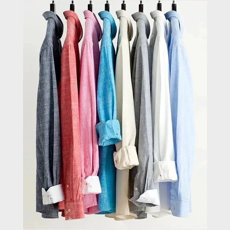 Joas | Crèmekleurig casual overhemd met button-downkraag