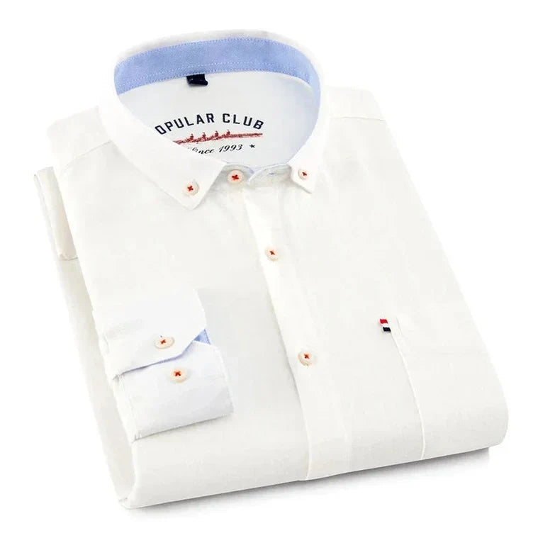 Joas | Crèmekleurig casual overhemd met button-downkraag