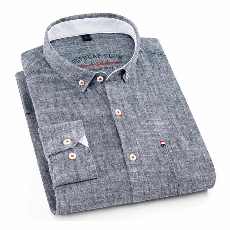 Joas | Crèmekleurig casual overhemd met button-downkraag