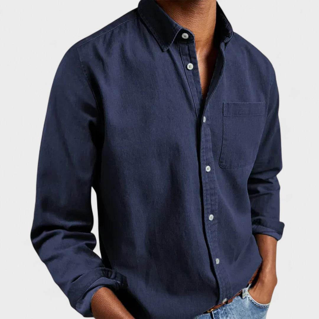 Levi | Marineblauw overhemd met button-downkraag
