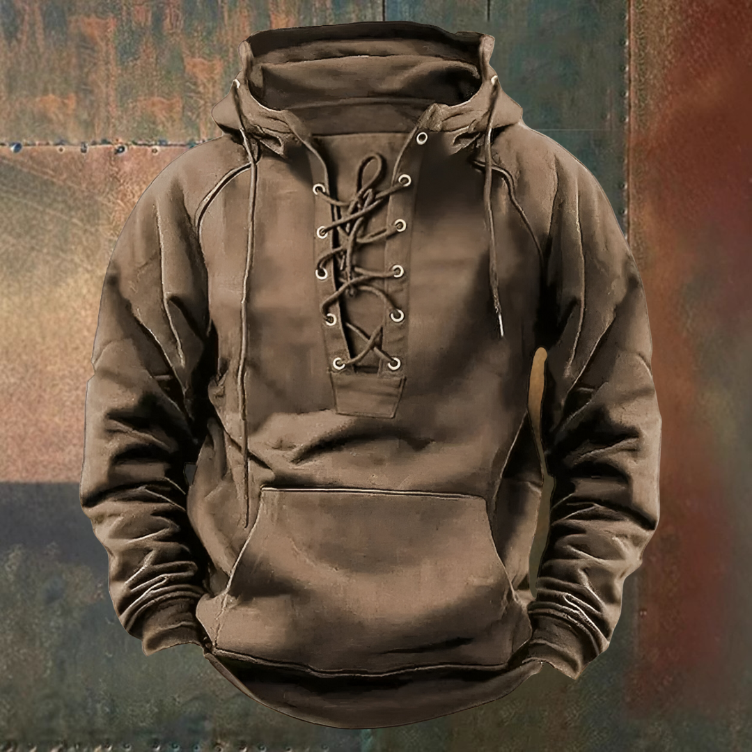 Marius | Bruine hoodie met veterkoord