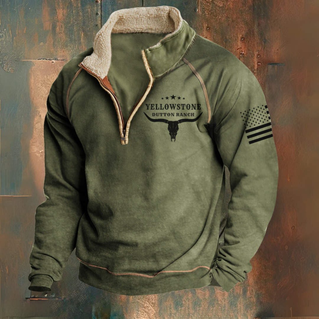 Paul | Olijfgroene sweater in ranchstijl met halve rits