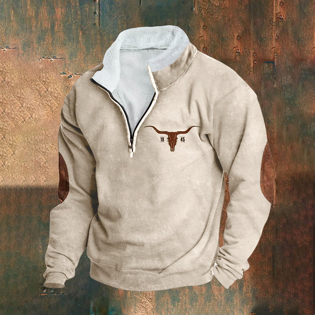 Stan | Crèmekleurige sweater met halve rits